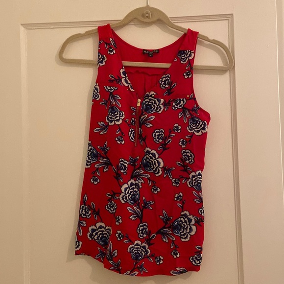 Express Tops - Red tank with blue floral pattern
